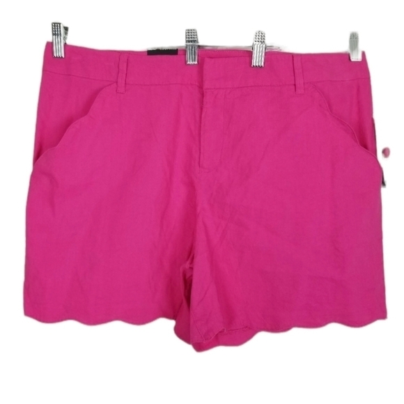 INC NWT Shorts Linen Blend Scallop Hem Regular Fit Women's Size 16 Intense Pink - Picture 1 of 12